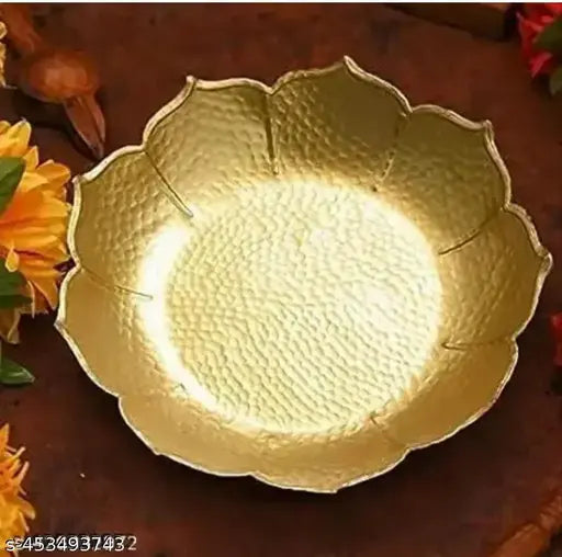 Premium Lotus Shape Flower Decorative Urli Bowl for Home and Pooja Decor, Urli Bowl Decorative Bowl for Home | Ideal for Floating Flowers, Potpourri, and Home Décor New Shaped Attractive Metal Traditional Urli Bowl - Decorative Design - Home Decor Showpie