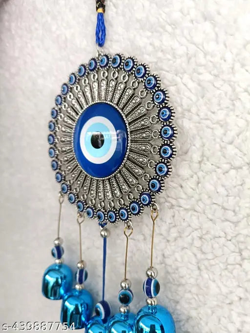 JHAJHRIYA 5 Bells Wind Chimes Elevate Your Home with Positive Energy, Evil Eye Hanging for Home, Office Hanging Decorative Items for Home AND OFFICE(Blue)