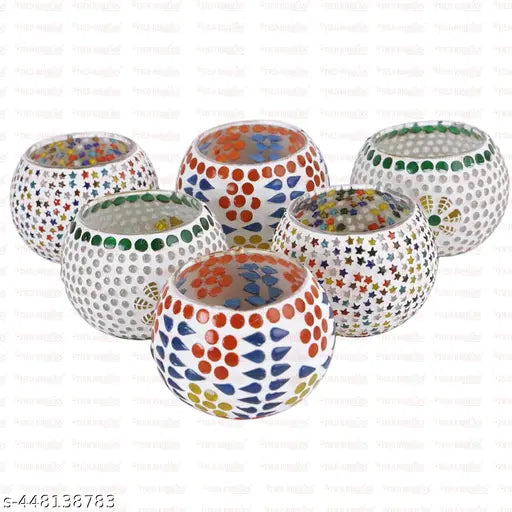 Beautiful Glass Mosaic Tealight Set of 5 For Diwali Decor II Kitchen Decor II Office Decor II Gift for Couples