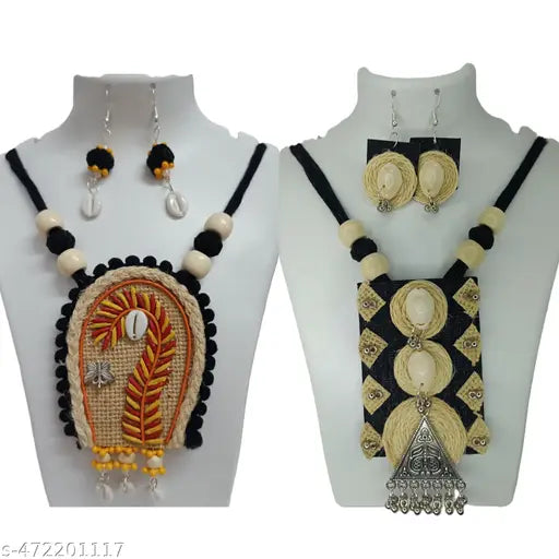 Loknath Handcraft Handmade Necklace Set, Traditional Design with Matching Earrings Pack of 2, Black