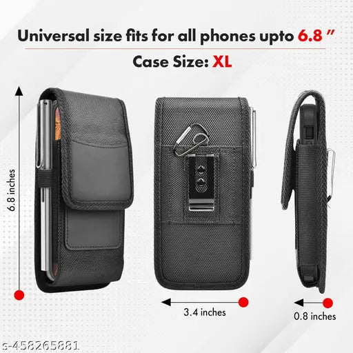 Phone Holster for Men Belt Clip Pouch, for iPhone 14 Plus, 14 Pro Max, 13 Pro Max, 12 Pro Max, 11 Pro Max and More, 6.8" Nylon Cell Phone Holster Mobile Card Holder Case (XL, Black)(pack of 1)