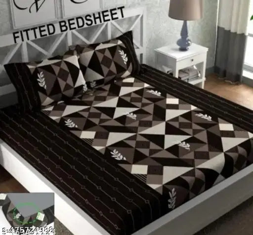 Attractive double fitted bedsheet which comes with 2 large pillow covers. It stays fit up to 8 inches mattress.