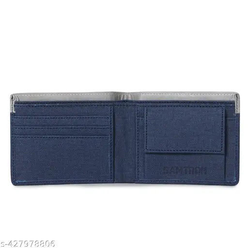 SAMTROH Embellished Men's Wallet, Blue & White, 3 Card Slots, 2 Currency & Secret Compartments, 1 Coin Pocket