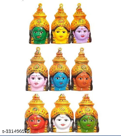 Navadurga Devi Face Set of 9 – Metal Goddess Faces, 8 × 4 Inches