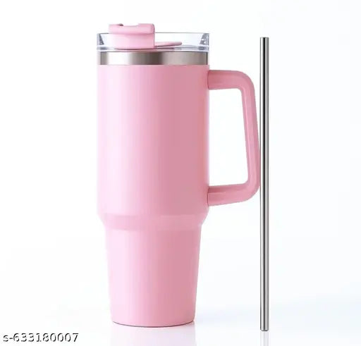1200ml Stainless Steel Tumbler with Straw & Lid | Double Insulated Hot & Cold Thermos Water Bottle | Leakproof Sipper Mug for Gym & Travel | Thermal Flask Cup for Men & Women (Pink)