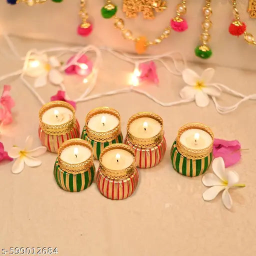 Handmade Kalash Shape MulticolourTealight Candle Holder/Diya for Diwali Decoration/Home Decoration/Festival Decoaration, Set 06