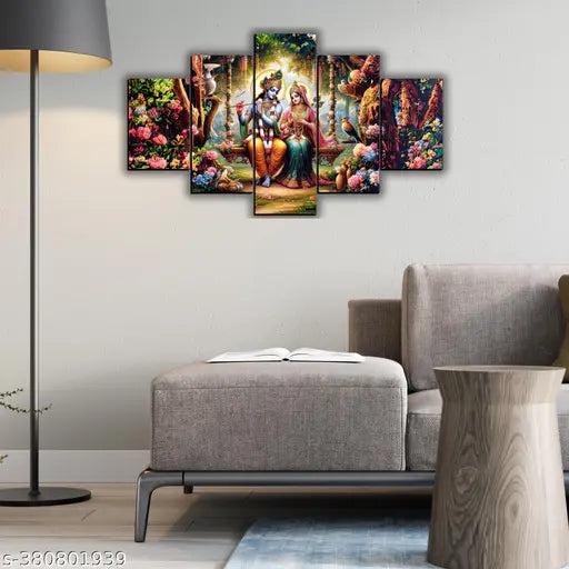 Radha Krishna Religious Mdf Wall Painting Digital Reprint 18 inch x 30 inch Painting (Without Frame, Pack of 5)