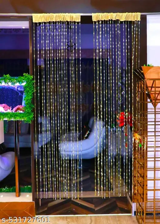 Fancy Beads String Curtains| Beautiful Solid PVC String Curtain| Beats String Mix Curtains| Living Room |Room Door |Entrance |Mandir |Size by (4x7, Silver & Gold)Set of 1 Pcs.