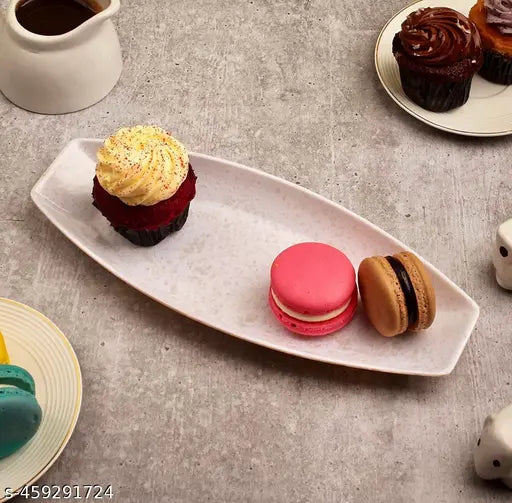 Oromax Fine Quality Four Banana Platter - Pack of 4 White marble for serving snacks, Food, Starters, Buffet - Banana Design, Microwave safe - for Home Kitchen, Party, Restaurant, Office Use etc.