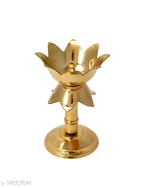 Heaven Decor Gold platted Pure kamal Brass Table Diya Set (Height: 4 inch)