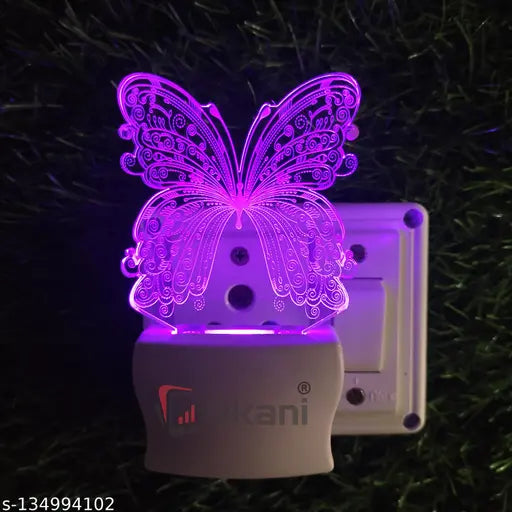 Ukani BUTTERFLY Acrylic 3D Optical Illusion Night Lamp, RGB 7 Colors Auto Colour Changing LED Plug and Play Night Light, Office Day Light, For Home and Office Use, Best for Gift, Multicolour - 7CM+3.5CM