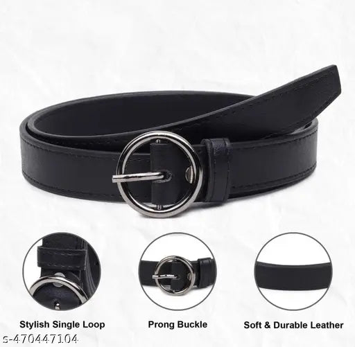 BLACK Ring Faux Leather Belt For Women's & Girls | Formal & Casual Belt For Ladies | Ring Belt For Ladies and womens