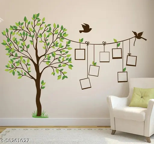 LANSTICK TREE WITH FAMILY PHOTO FRAME HANG BY BIRDS WALL STICKER