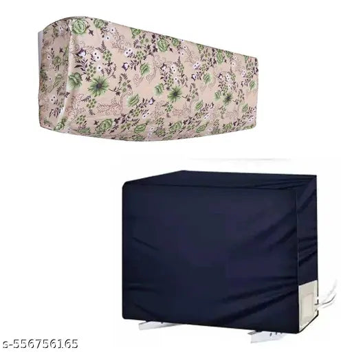 1.5 Ton AC Cover Set – Floral Indoor & Navy Outdoor, Waterproof & Durable