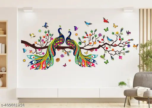 Art Kafe Colorful Peacocks on the Branch Wall Sticker