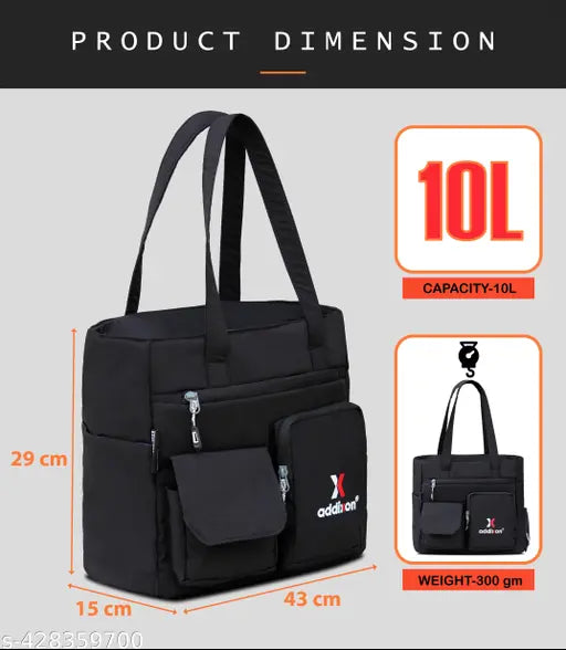 Double Pocket Handbag for Women: Stylish, Ideal Companion for Work, Travel, Polyester Material, Spacious 10-liter Capacity, 6 Pockets. (Black)…