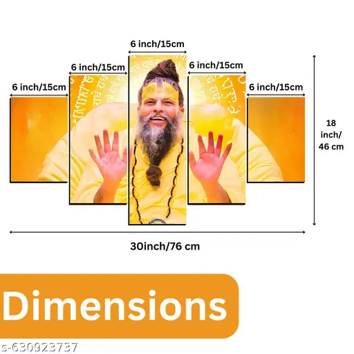Premanand Ji Maharaj 5 Panel Decor (30x18 inches)
