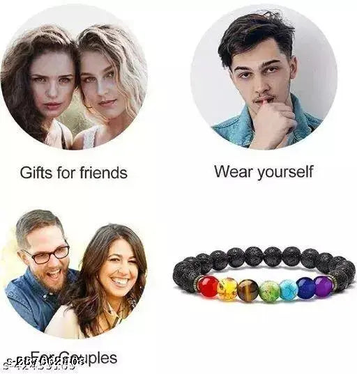 7 Body Chakras Healing Bracelet + Triple Protection Strong Healing Bracelet/Energy stone/Graceful Bracelet & Bangles/Original Stone Men/Women/Boys/Girls, Fashion Healing Accessories (Pack Of 2)