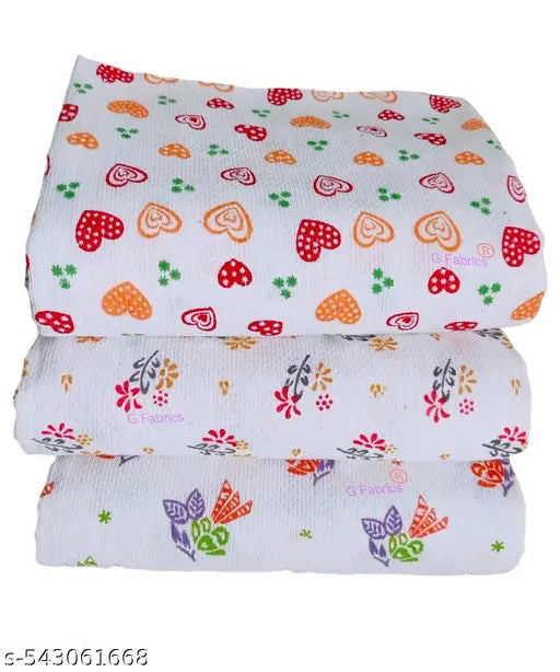 G Fabrics Premium Cotton White Printed Bath Towel Pack of 3  - 30inch x 60inch size