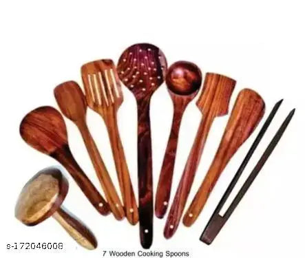 Total 10 products. Seven different types of wooden cooking spoons and 1 Parantha Presser and 1 Chimta (Tong) AND 1 MINI SPOON
