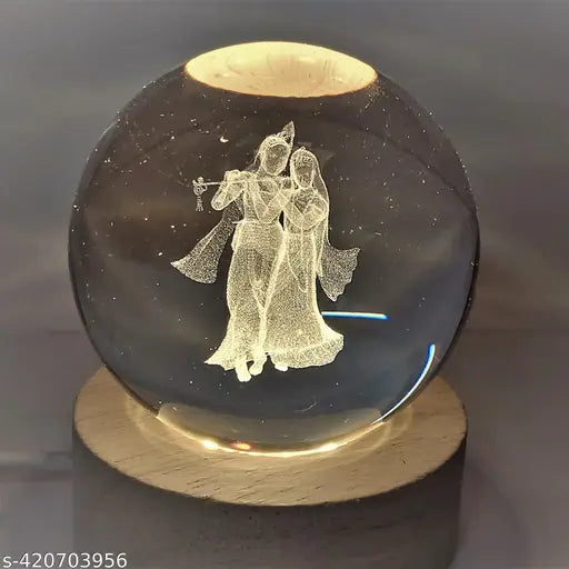 Lilone Standing Radhe Krishna Crystal Ball Lamp , Size 6cm, USB