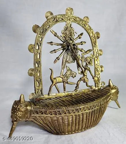 Decorative Dokra Durga Idol | Brass | Height 16 Cm.