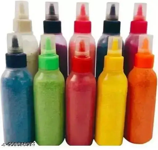 New PACK OF 10 Squeez Bottol Rangoli Powder All Colour Rangoli Colour Set of 10 Colour .Diwali Decoration Rangoli Floor Art Ceramic Colours Rangoli Color Powder for Navratri Pongal Pooja Mandir 1 kg rangoli colour