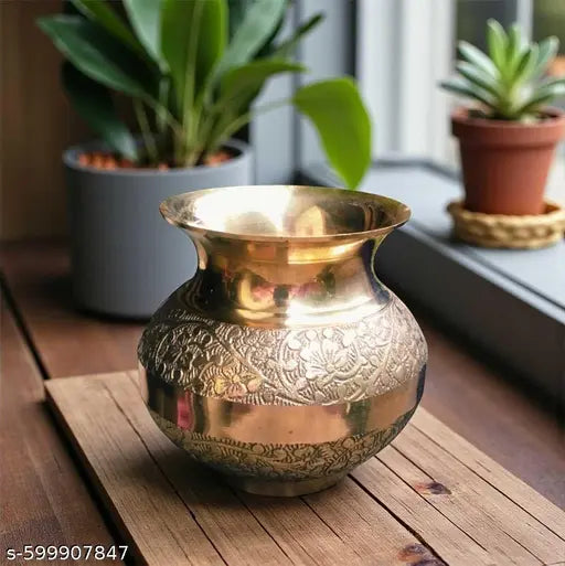 HANDICRAFT Pure Brass Embose Designer Lota for Puja Kerwachowth, Diwali Pooja Kalash (Embossed) (250 ml)  Lotani