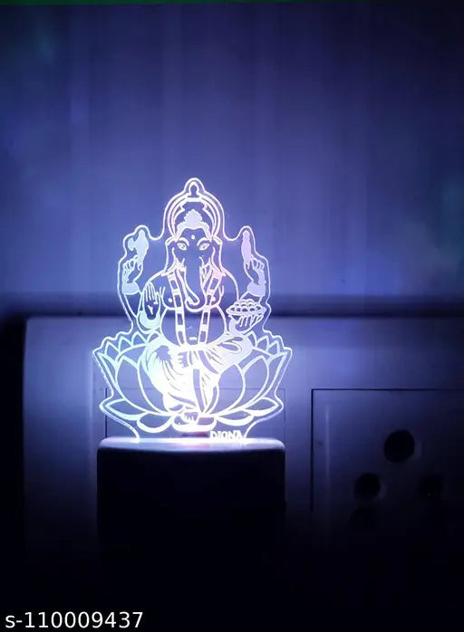 DIONA Night Lamp Ganpati 3D Illusion Led Night Light Multi Color Changing Night Light Ganesh Night Lamp Divine Return Gift Mandir Pooja Room kids Room