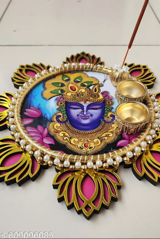 Shreenathji puja thali with agarbatti holder,pack of 1