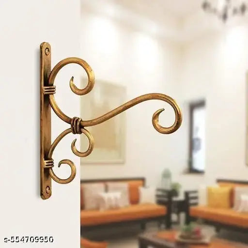 Metal Plant Hanger Wall Hanging Plant Hook for Bird Feeders Planters Lanterns Wind Chimes Hanging Baskets Lights Indoor Balcony (Small, Golden Antique), Pack of 1 (Golden)