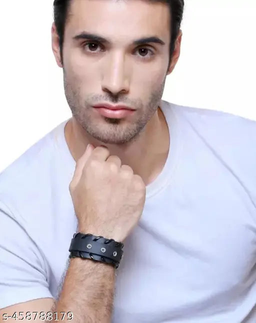 Combo Offer Unisex Fancy & Stylish Wrist Band Bracelet Cuff For Men's & Women's Leather Metal Wide Gym Style Solid Designer Bracelet