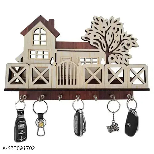 Tree House Wooden Keychain Holder ( Brown and Cream) Premium Quality