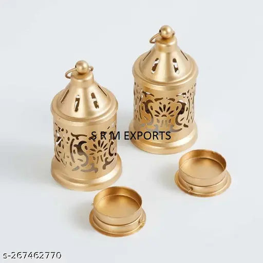 Golden Morrocan Iron Lantern Tealight Candle Holder With Golden Colour for Home Decor, Size – 6x6 Inch, Pack of 2