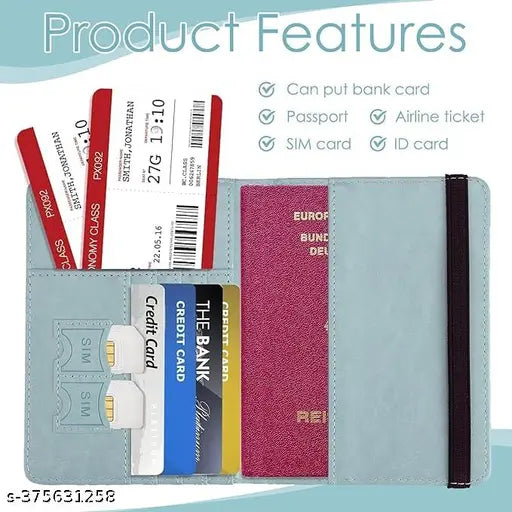 Passport Holder Cover Wallet RFID Blocking PU Leather Travel Document Holder  (Blue)