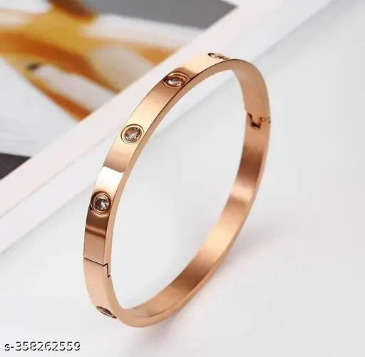 Honbon Rose Gold Plated Tennis Bracelet Handcrafted Bangle-Style Bracelet/Kada With magnetic Clasp for Women and Men(Pack of 1)Trendy Designer Love Bracelet for Couples Easily Wear up Casual,College & PartyWear