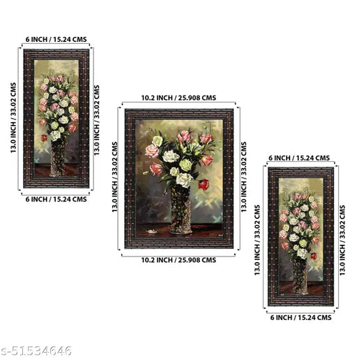 Indianara Set of 3 Elegant Painting without glass (6 X 13, 10.2 X 13, 6 X 13 INCH)