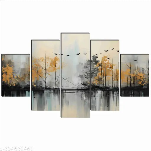 SAF Paintings for Wall Decoration - Set Of Five, 3d Scenery Vastu Painting for Living Room Large Size with Frames for Home Decoration, Hotel, Office 76.2 cm x 45 cm SANFPNLS35475
