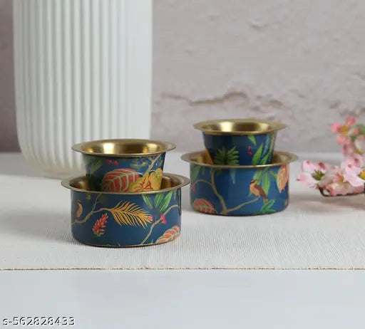I M HANDICRAFT Presented The Brass Coffee Dabara set of 1 Tumbler & 1 Dawara Enemal Printed Design Jungle Safari Blue Theme South Indian Coffee Style