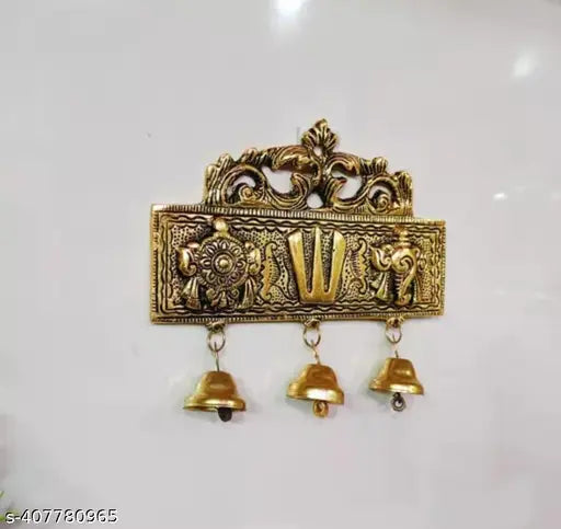 Tirupati Door Hanging Shankh Chakra Namah With Well for Home,Office,Temple, Room Decorative Showpiece - 15 cm (Metal, Gold