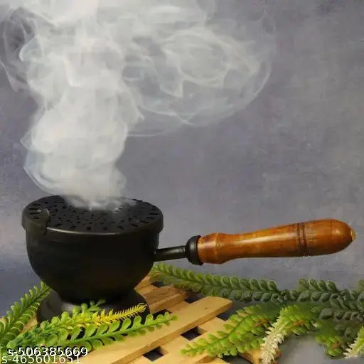 Hammered Base Incense Burner Home Purifying Loban Dhoop Dani Dhuni Diameter 3.5 in(Metal, Round, Black)