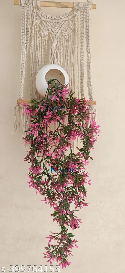 NN Globe Artificial Pink/Green Hanging Plant with Apple pot /Hanging bunch for Decoration with Hanging Hook Artificial Bonsai/Leaf for Home Decor Artificial flower for Decoration