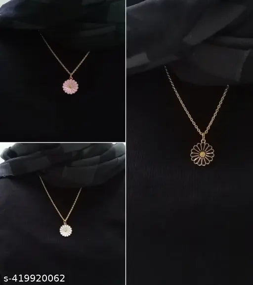 Daily wear necklace pink , black, white charm New Stylish & Fancy Exclusive Micro Gold Plated Combo Necklace Chain for Women and Girls (BUY 1 GET 2 FREE)