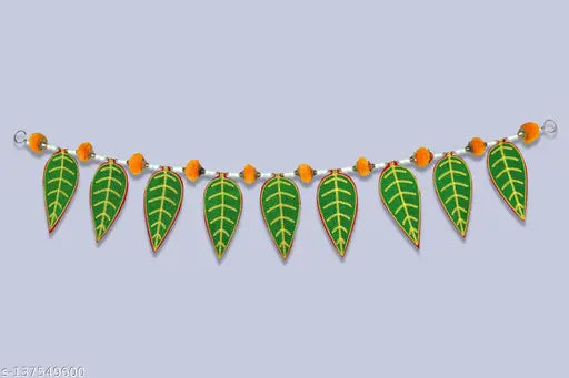 Riveting Home Décor  Green pan traditional Beads With Yellow Pom Pom door hanging Toran.