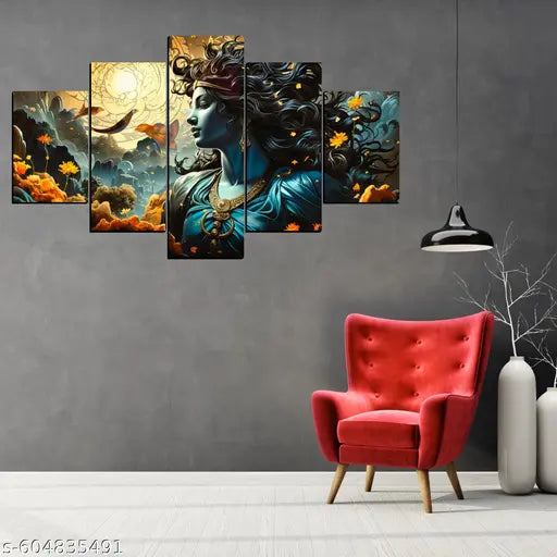 Karnil Set of 5 Modern Art Wooden High Quality Wall Painting, Wall Photo Frame for Home Decor Gift Items - 18' x 30' In (Multicolor)