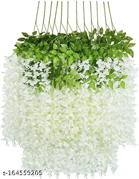 Creativo Pack of 12piece Artificial Vine Fake Pink, Purple & White Wisteria Hanging Garland Long Hanging Bush Flowers, String Home, Party Decor (4-Pink, 4-Purple, 4-White)