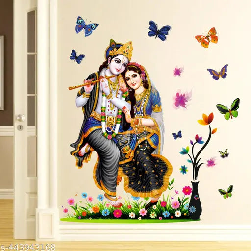 Radha Krishna Decor Kids Room Decor, Hall Decor, Kitchen Decor, Living Room Decor, Bedroom Decor Vinyl Wall Sticker, Multicolor (Standard Size -84X76Cm)