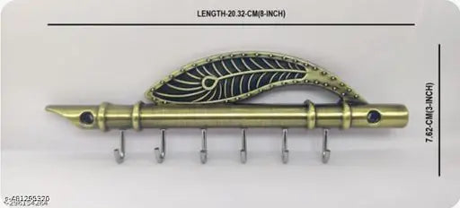 Key Stand Key Holder Lord Krishna's Flute & Peacock Quills Key Stand Key Holder for Home & Office Antique Brass