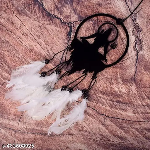 created round mahadev white color feather, Dream catcher hand made item ( Pack of One )