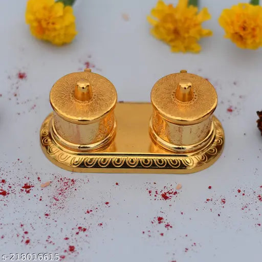 SHIVA Metal HANDCARVED OXIDISED FINISH Double Dabbi Shape Roli Rice HOLDER FOR POOJA GHAR | Chandan Chawal Akshat CONTAINER FOR HOME TEMPLE | Haldi Kumkum BOX FOR RAKSHABANDHANPOOJA ARTICLE POOJA ACCESSORIES | HOME DECOR | FESTIVE DECOR FOR DEEPAWALI DIWA